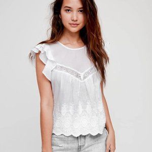 ARITZIA Sunday Best Caddie Blouse Ruffled Embroidered Top White | Women's Large